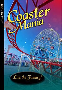 Front book cover illustration for personalized childrens novel, Coaster Mania.