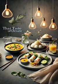 Front book cover illustration for personalized cookbooks novel, Thai Taste of Desire.
